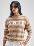 Tokyo Talkies Women Brown Round Neck Sweater - Brown - Image 1