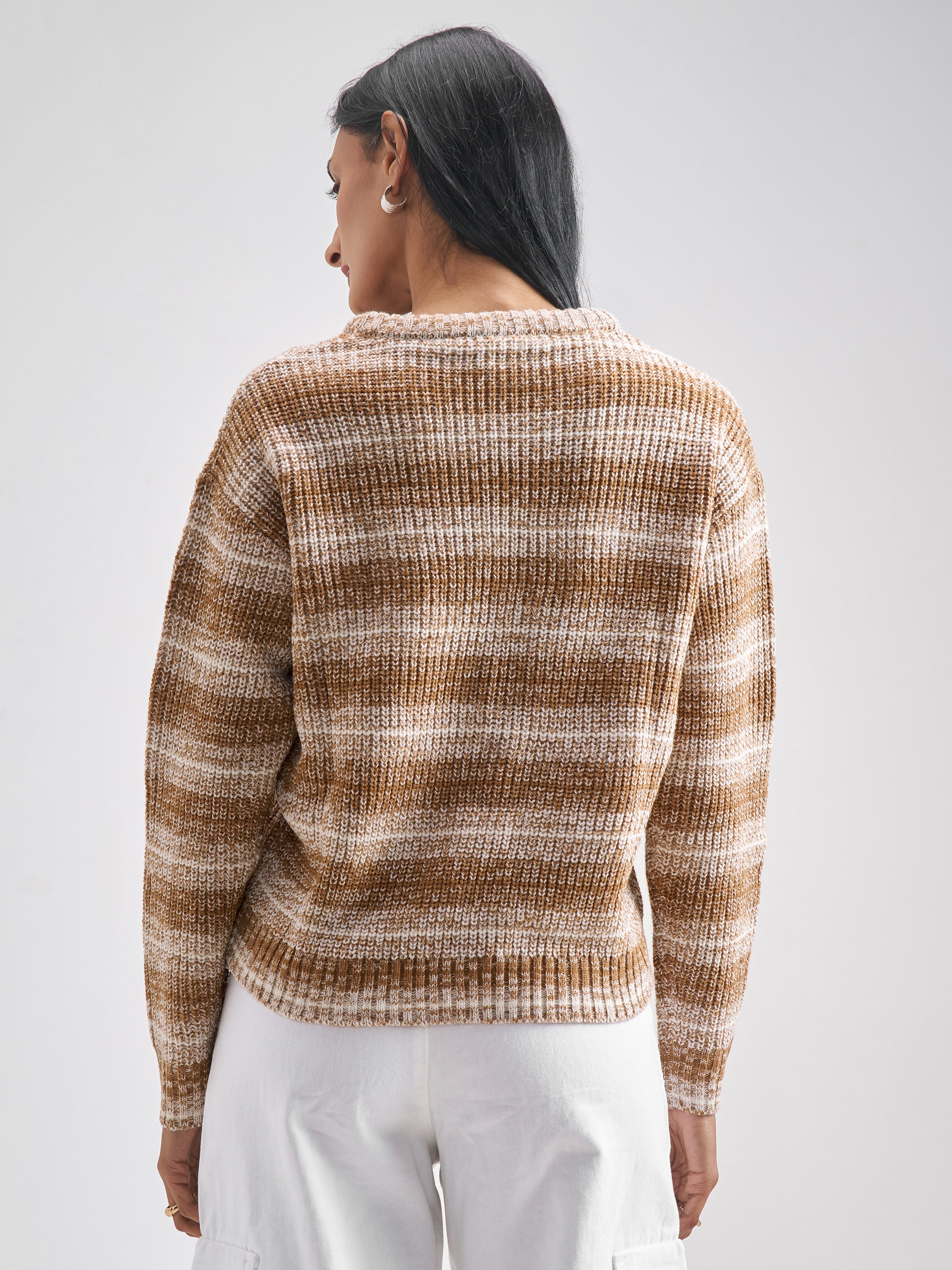 Tokyo Talkies Women Brown Round Neck Sweater - Brown - Image 3