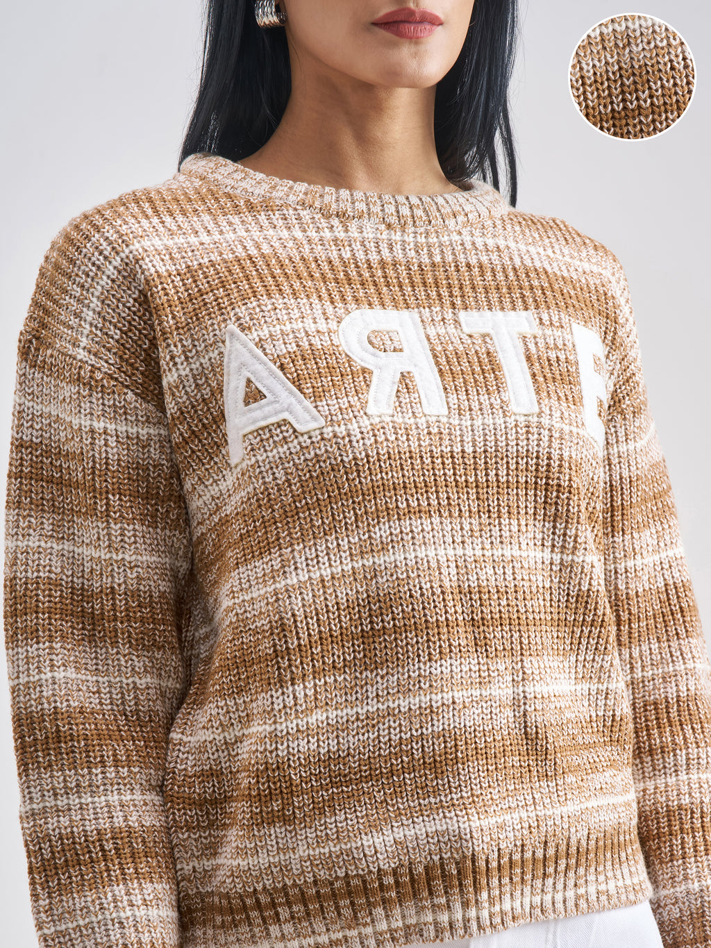 Tokyo Talkies Women Brown Round Neck Sweater - Brown - Image 5
