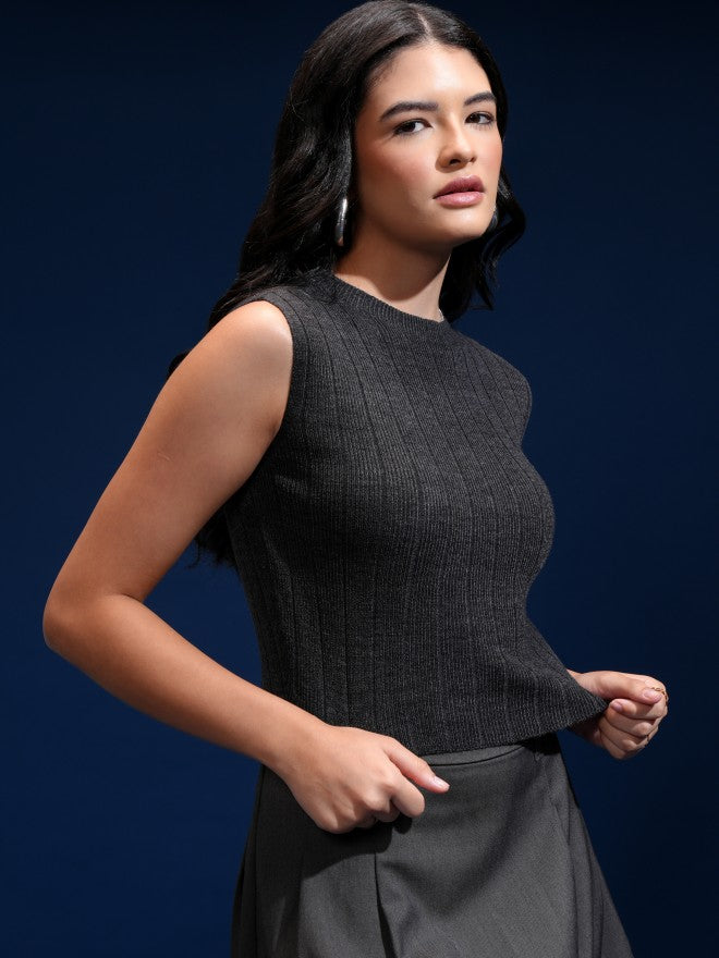 Tokyo Talkies Women Black Mock Collar Sweater - Black - Image 6
