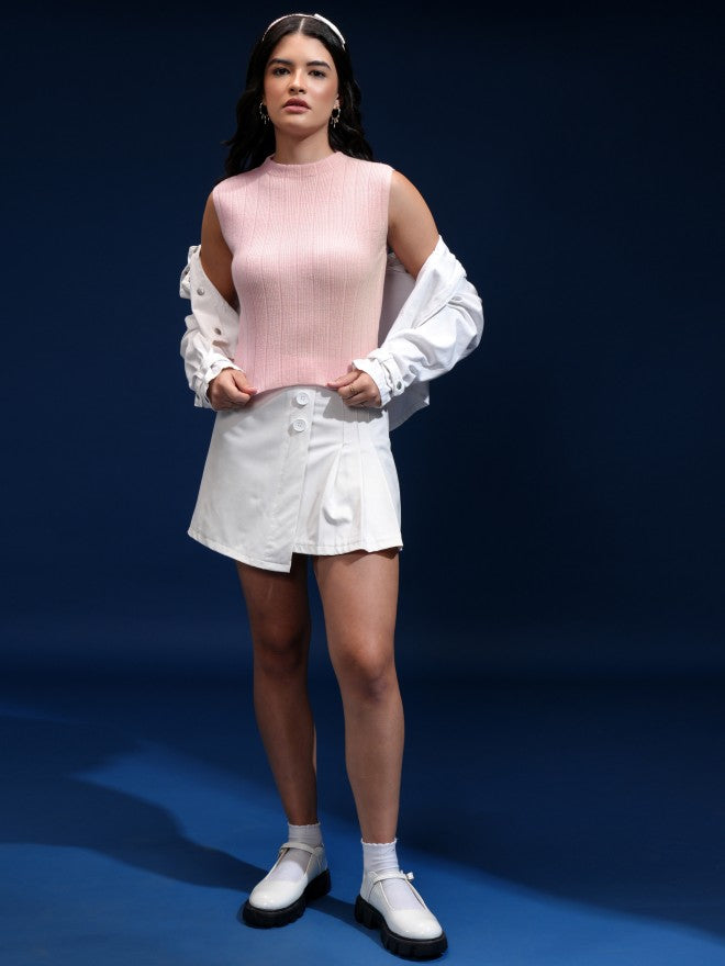 Tokyo Talkies Women Pink Mock Collar Sweater - Pink - Image 2
