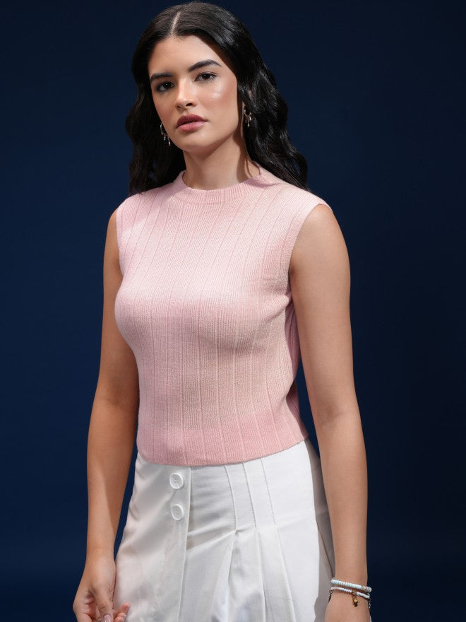 Tokyo Talkies Women Pink Mock Collar Sweater - Pink - Image 4