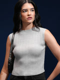 Tokyo Talkies Women Grey Mock Collar Sweater - Grey - Image 1