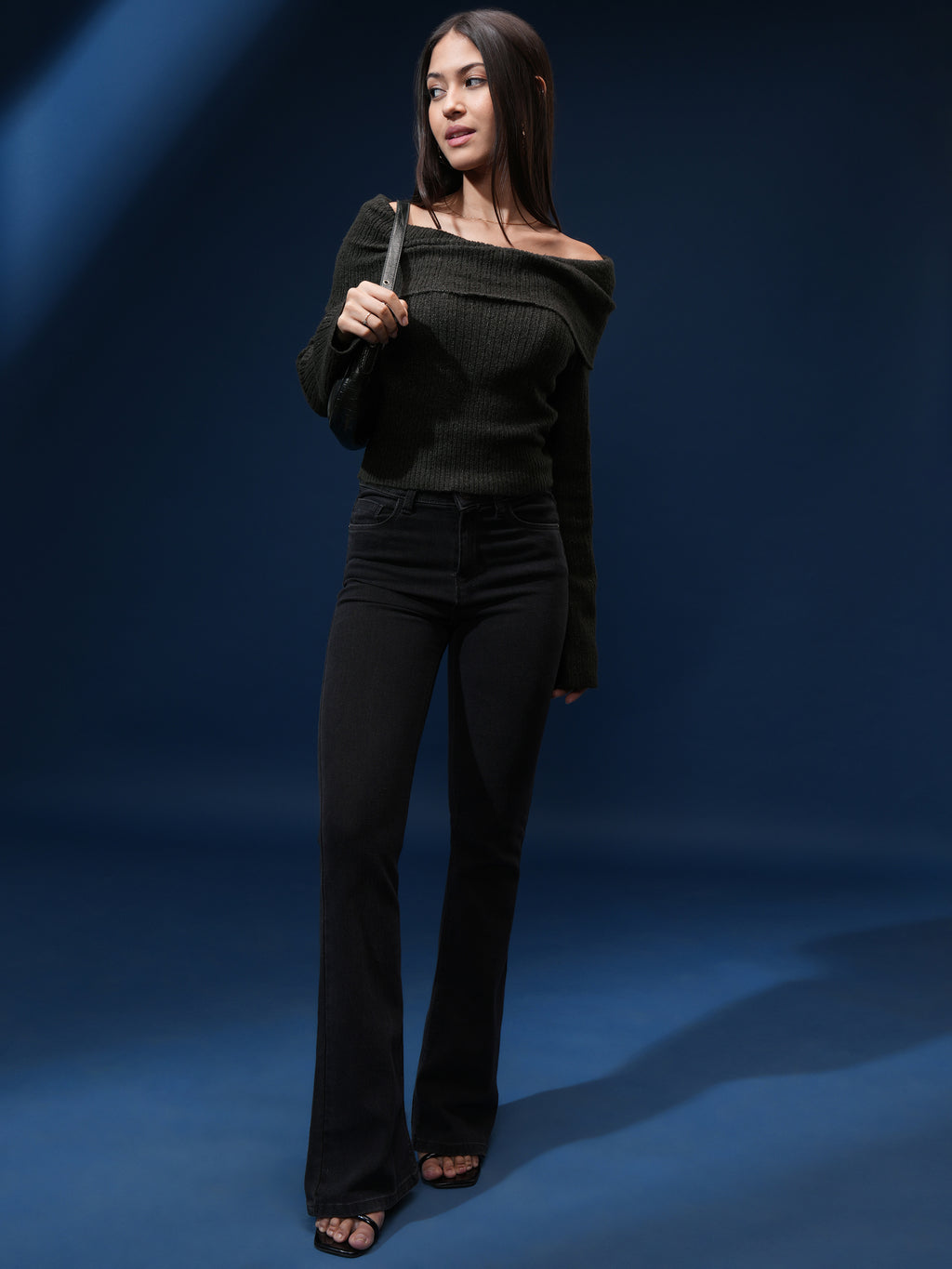 Tokyo Talkies Women Black Off-Shoulder Sweater - Black - Image 2