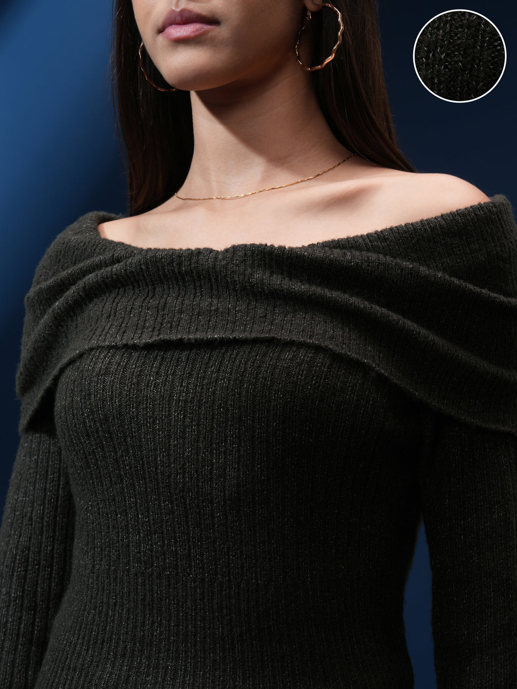 Tokyo Talkies Women Black Off-Shoulder Sweater - Black - Image 5