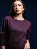 Tokyo Talkies Women Purple Round Neck Sweater - Purple - Image 1