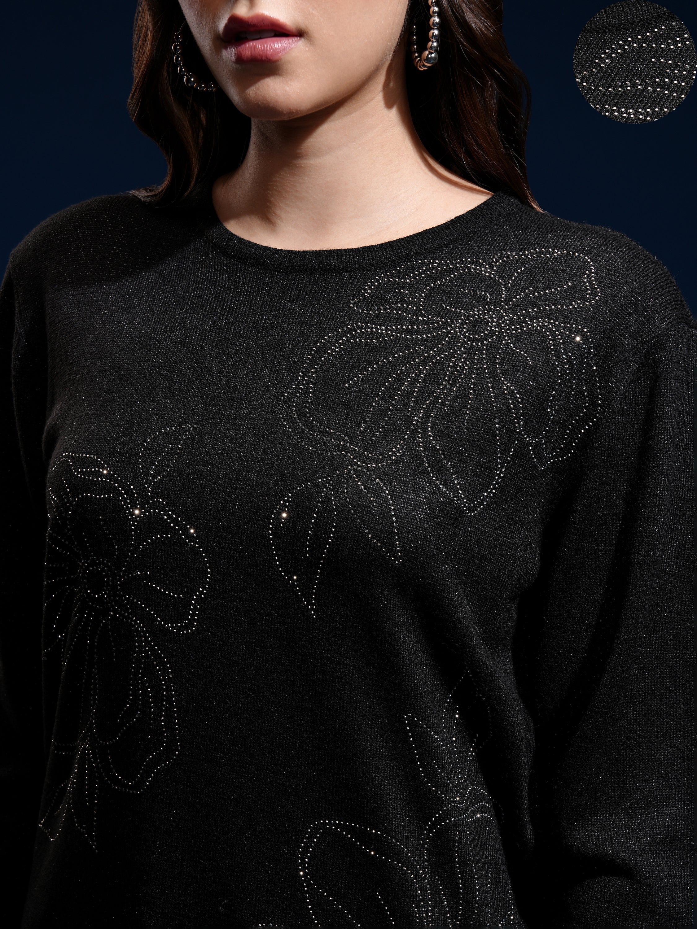 Tokyo Talkies Women Black Round Neck Sweater - Black - Image 5