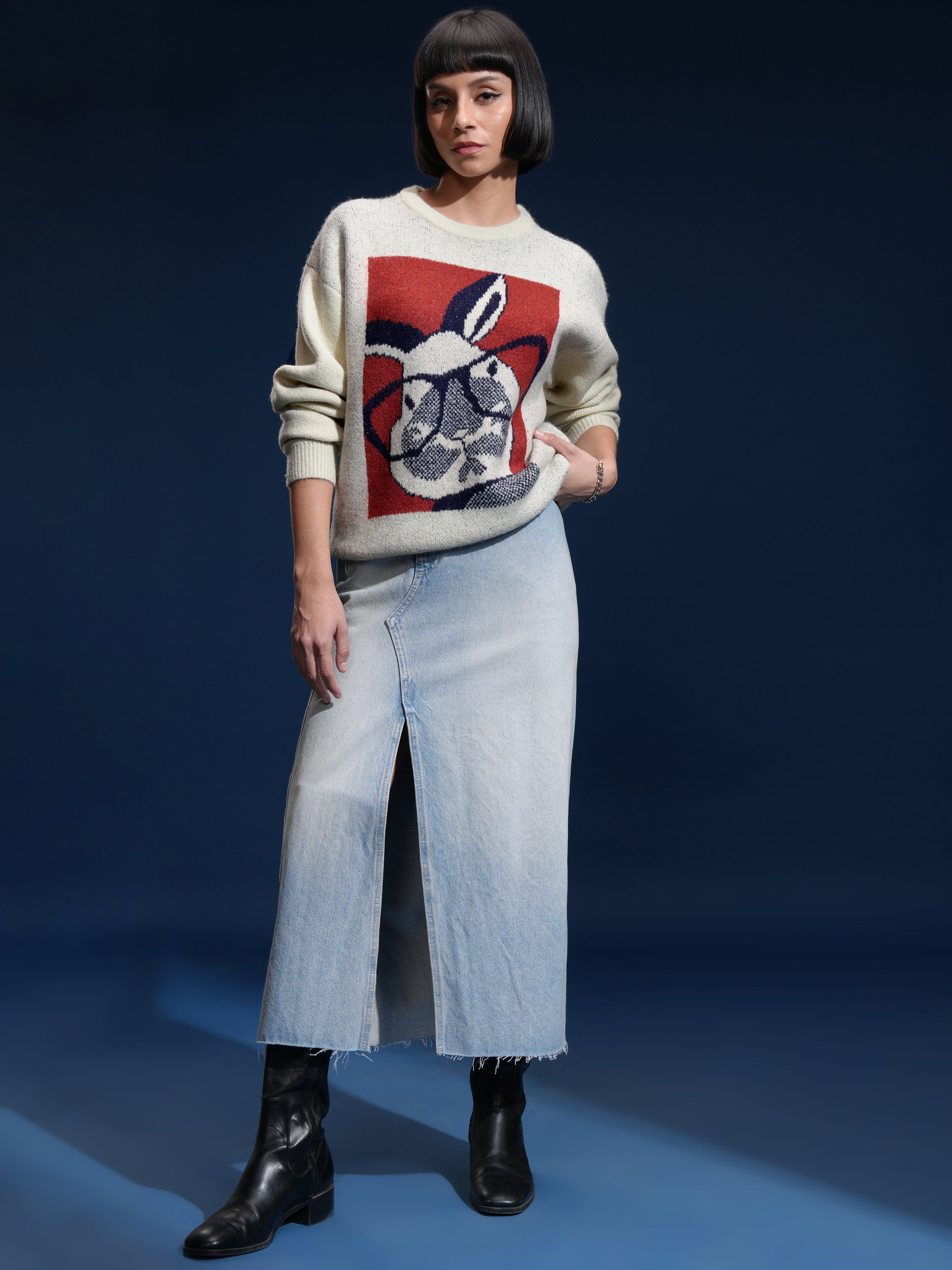 Tokyo Talkies Women White Round Neck Sweater - White - Image 2