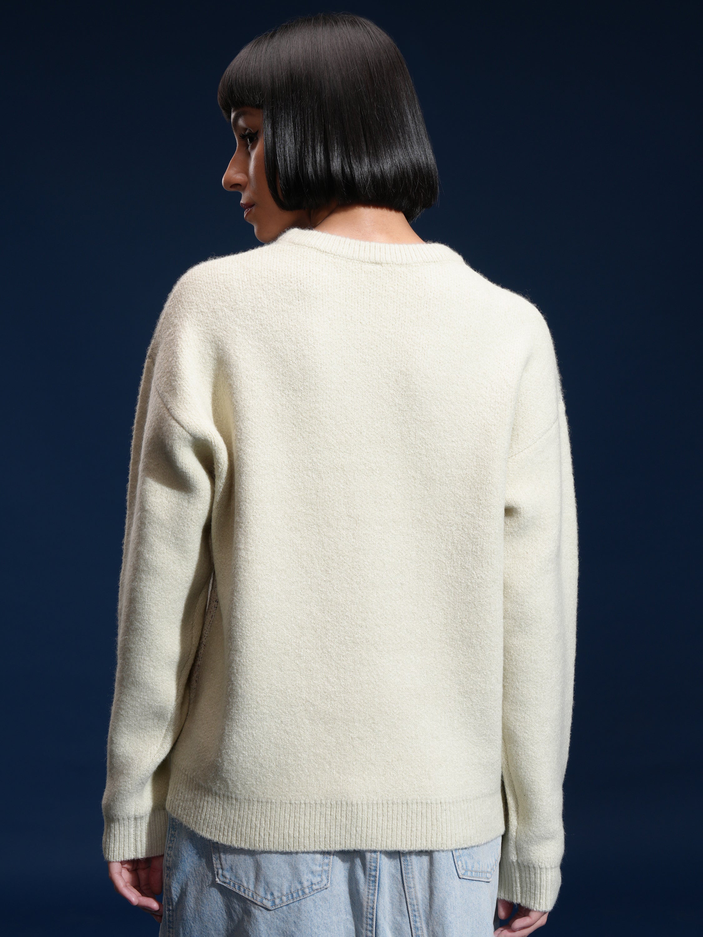 Tokyo Talkies Women White Round Neck Sweater - White - Image 3