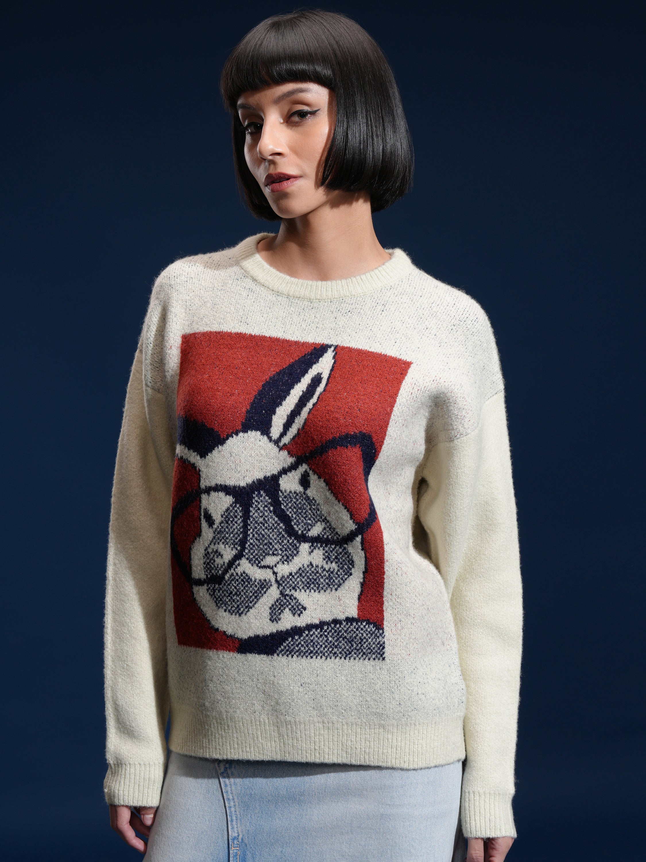 Tokyo Talkies Women White Round Neck Sweater - White - Image 4