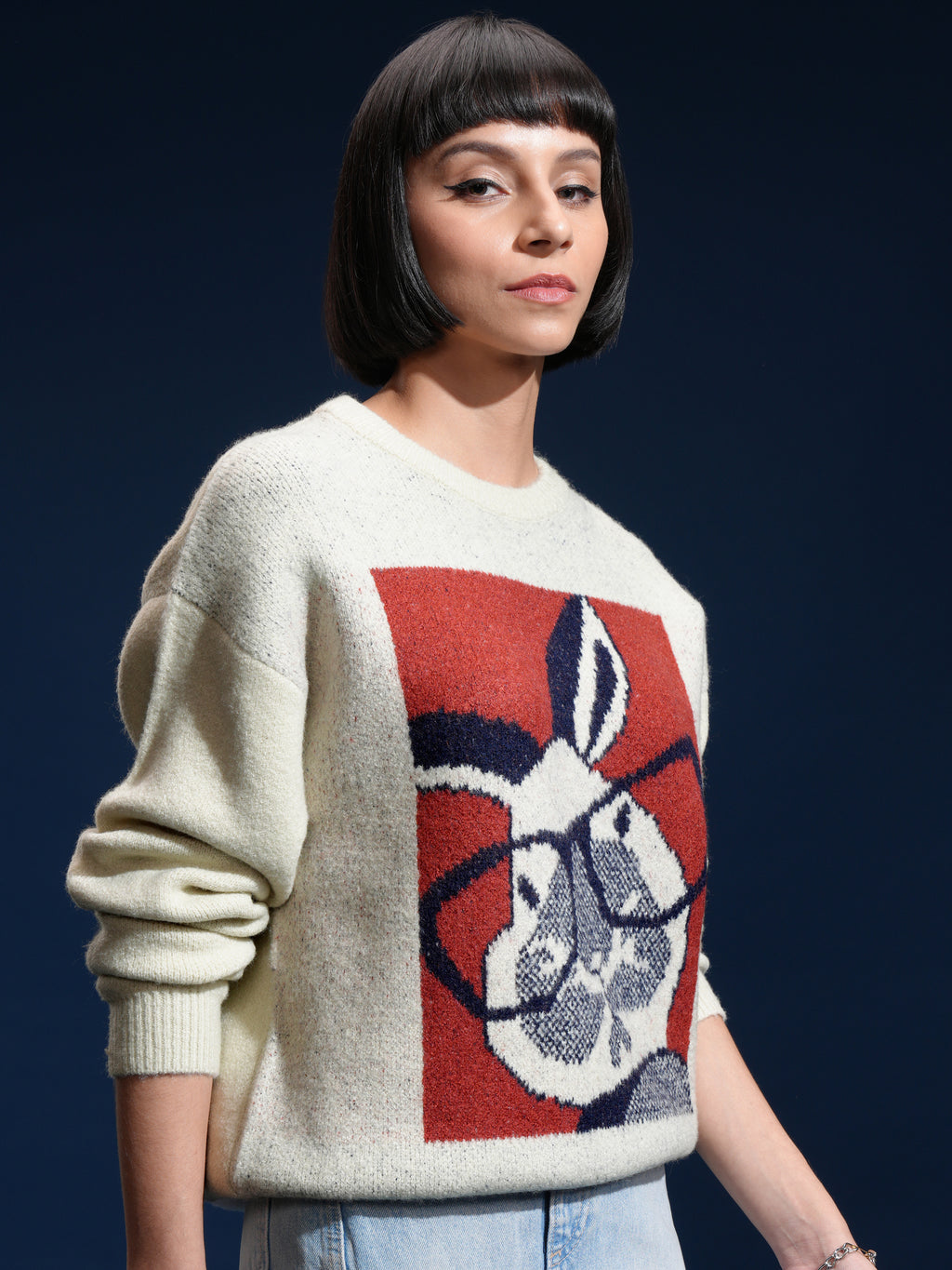 Tokyo Talkies Women White Round Neck Sweater - White - Image 6