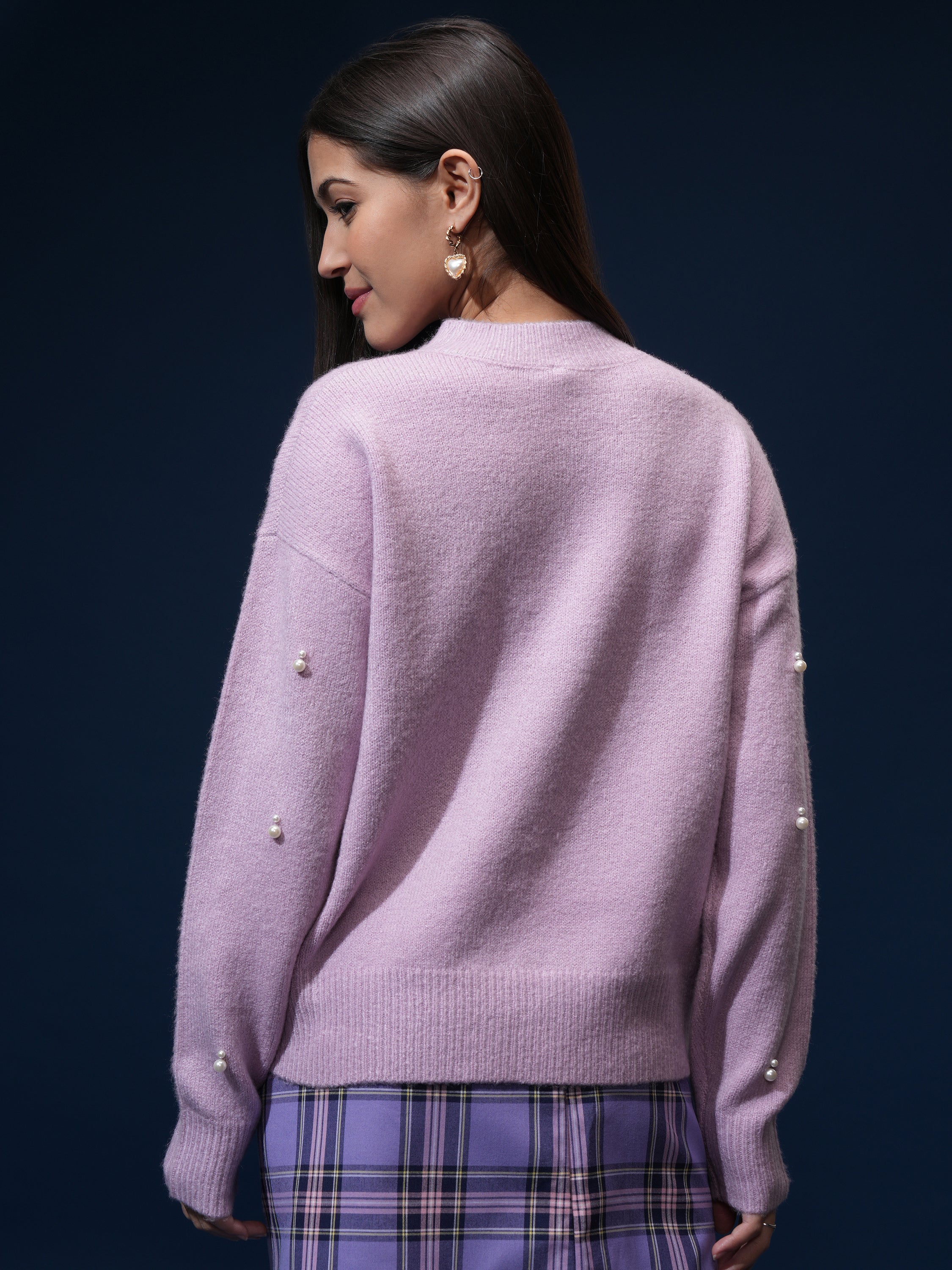 Tokyo Talkies Women Pink V-Neck Sweater - Pink - Image 3