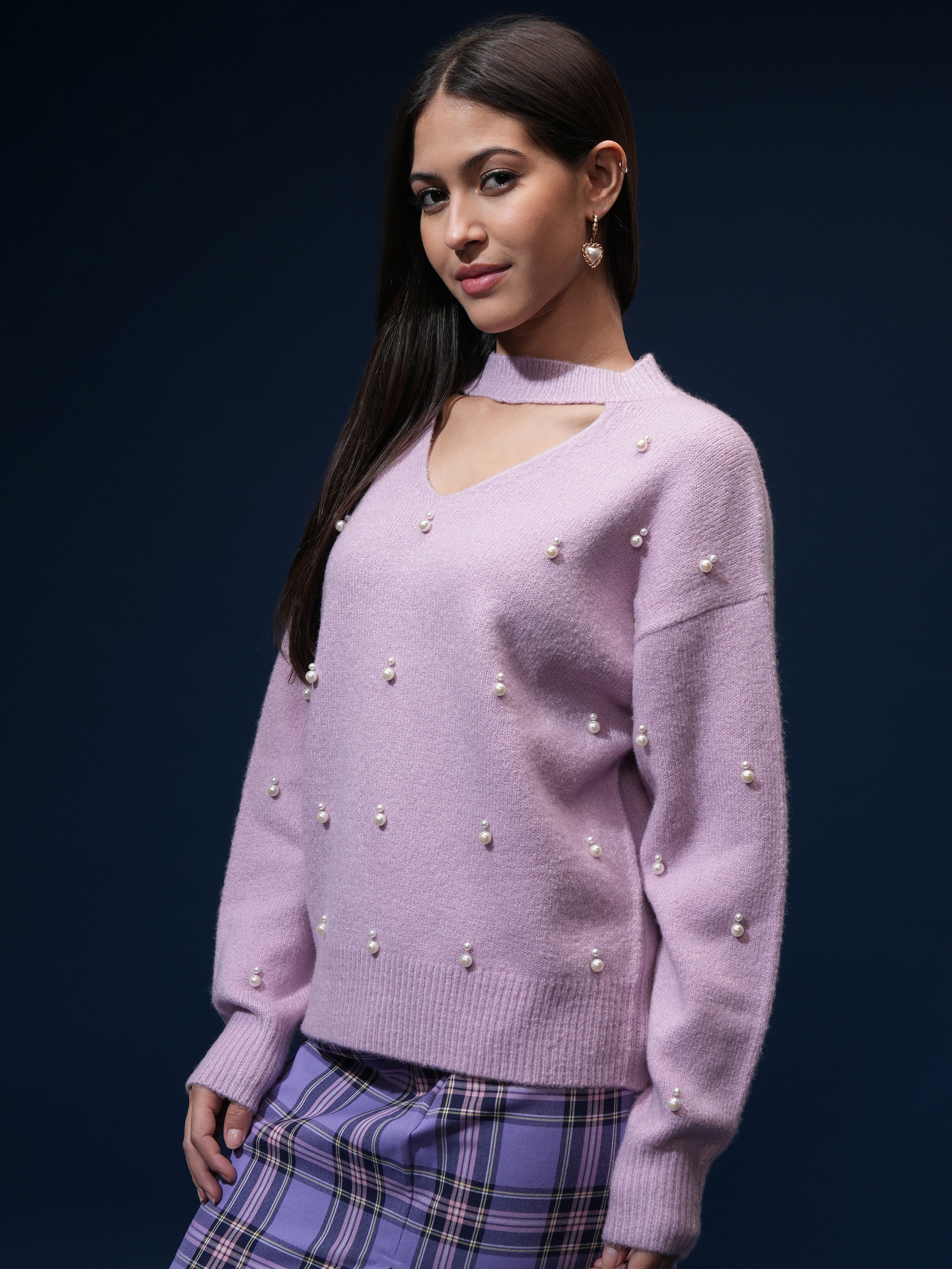 Tokyo Talkies Women Pink V-Neck Sweater - Pink - Image 4