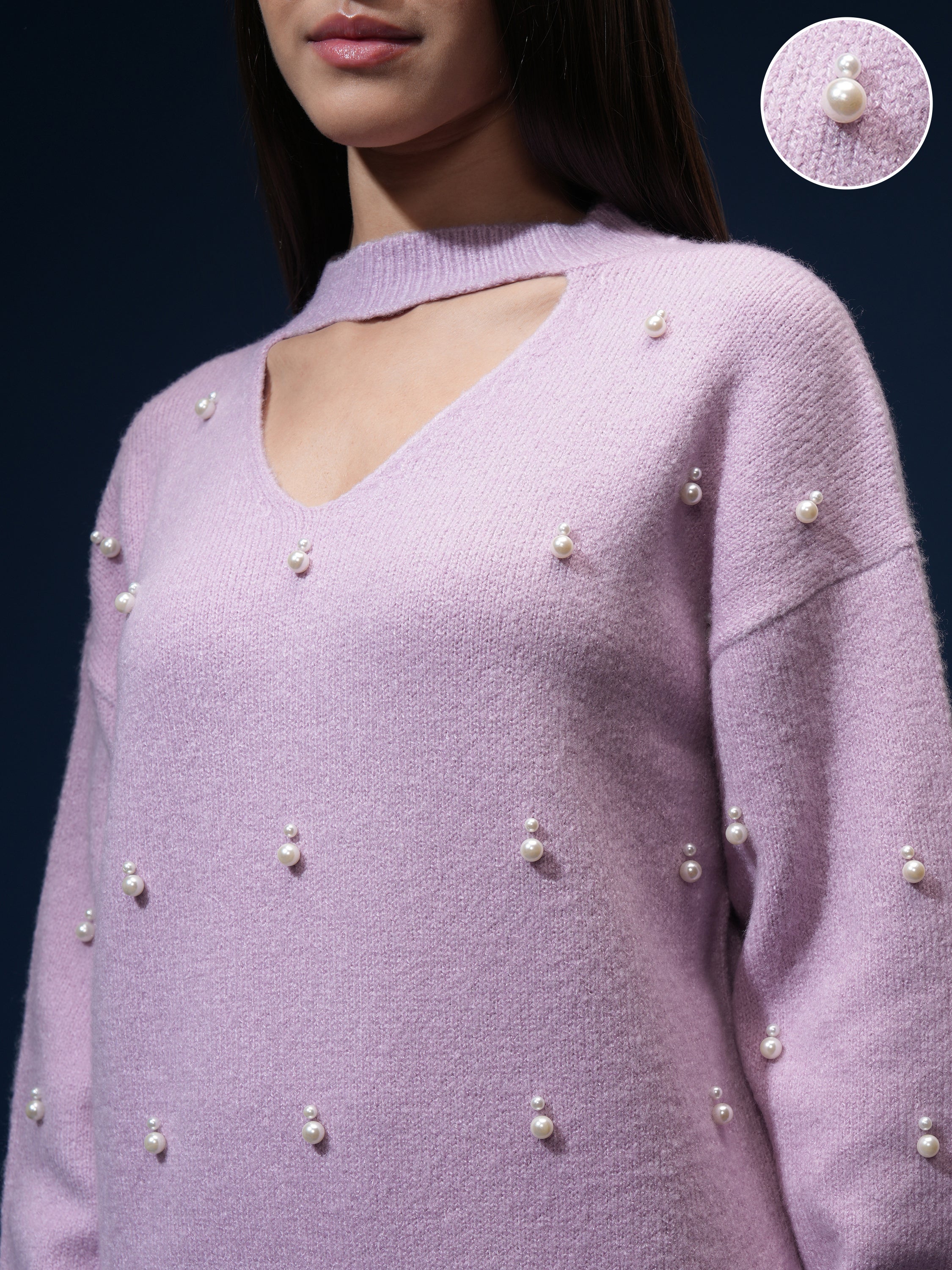 Tokyo Talkies Women Pink V-Neck Sweater - Pink - Image 5