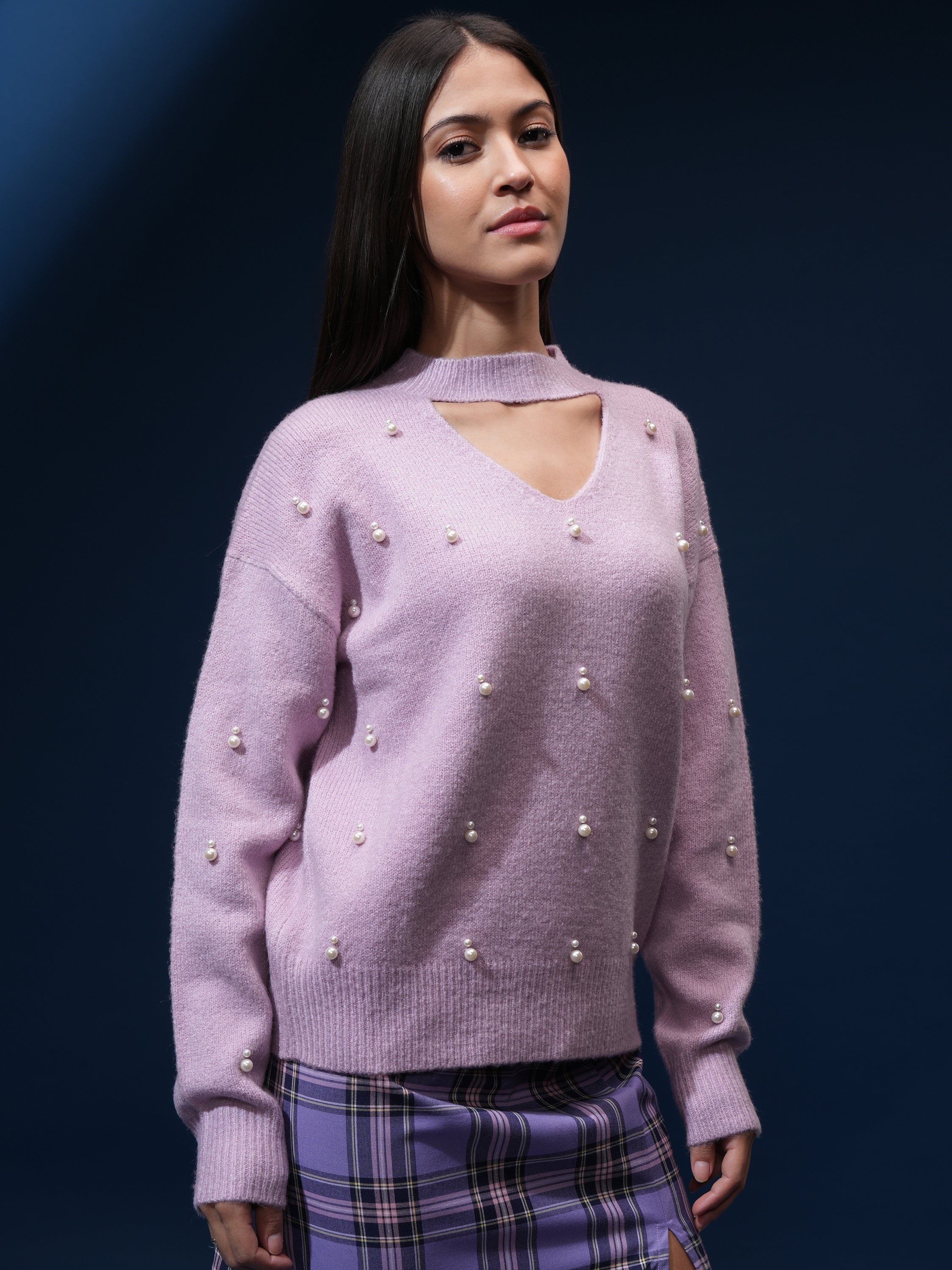 Tokyo Talkies Women Pink V-Neck Sweater - Pink - Image 6