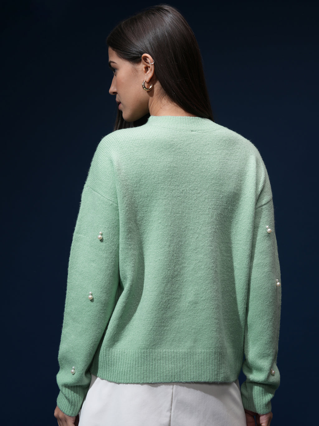 Tokyo Talkies Women Green V-Neck Sweater - Green - Image 3