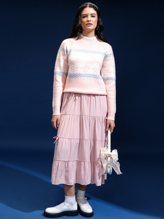Tokyo Talkies Women Rose Gold Shawl Neck Sweater - Rose Gold - Image 2