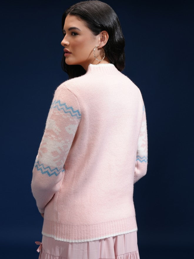 Tokyo Talkies Women Rose Gold Shawl Neck Sweater - Rose Gold - Image 3