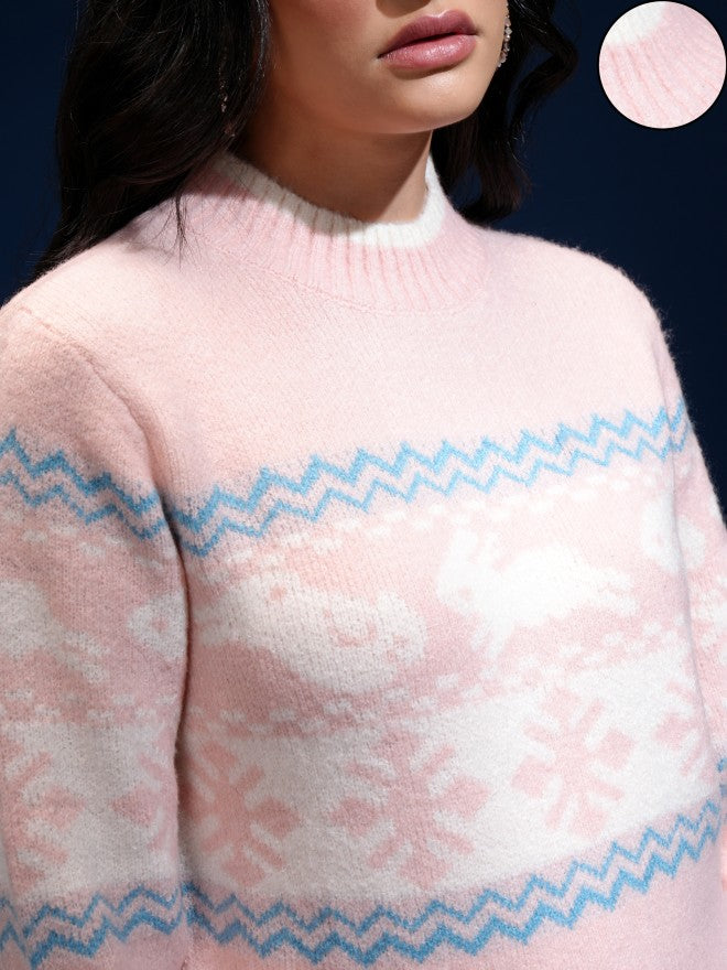 Tokyo Talkies Women Rose Gold Shawl Neck Sweater - Rose Gold - Image 5