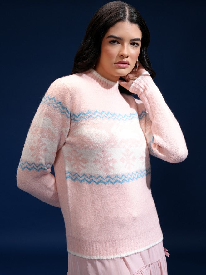 Tokyo Talkies Women Rose Gold Shawl Neck Sweater - Rose Gold - Image 6