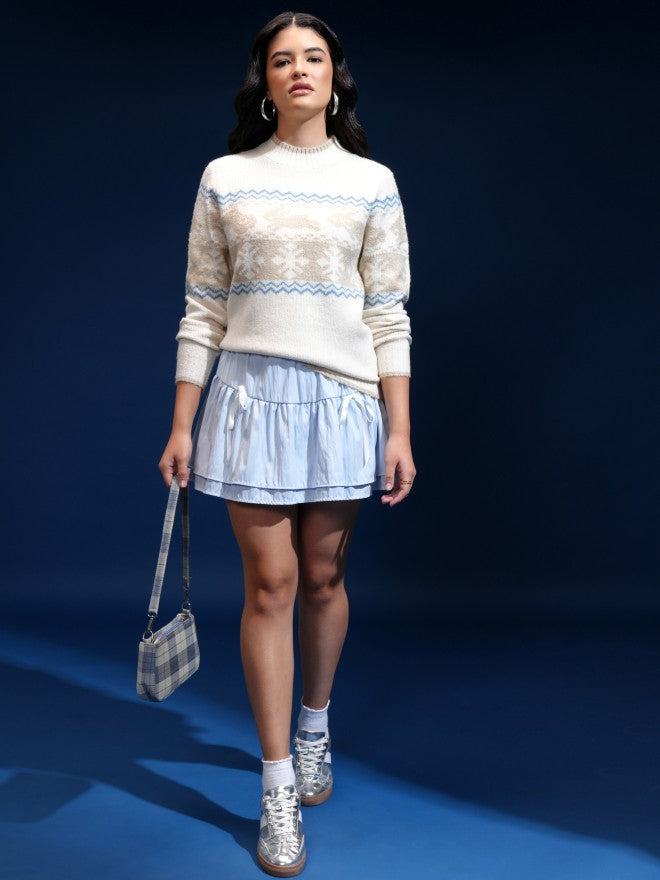 Tokyo Talkies Women Off White Shawl Neck Sweater - Off White - Image 2