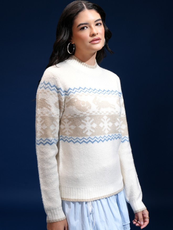 Tokyo Talkies Women Off White Shawl Neck Sweater - Off White - Image 6