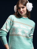 Tokyo Talkies Women Blue High Neck Sweater - Blue - Image 1