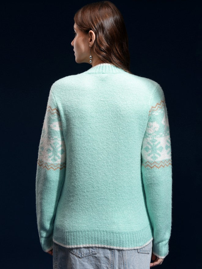 Tokyo Talkies Women Blue High Neck Sweater - Blue - Image 3