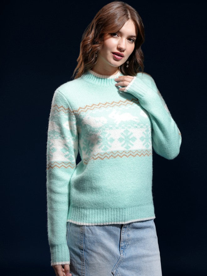 Tokyo Talkies Women Blue High Neck Sweater - Blue - Image 6