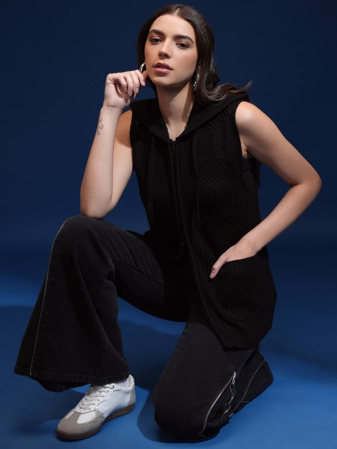 Tokyo Talkies Women Black Hood Sweater - Black - Image 2