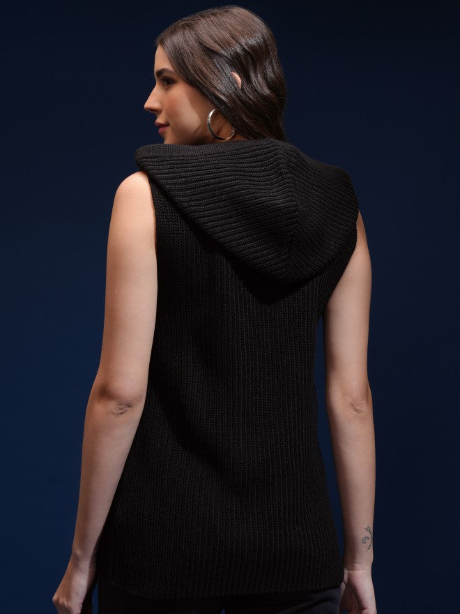 Tokyo Talkies Women Black Hood Sweater - Black - Image 3