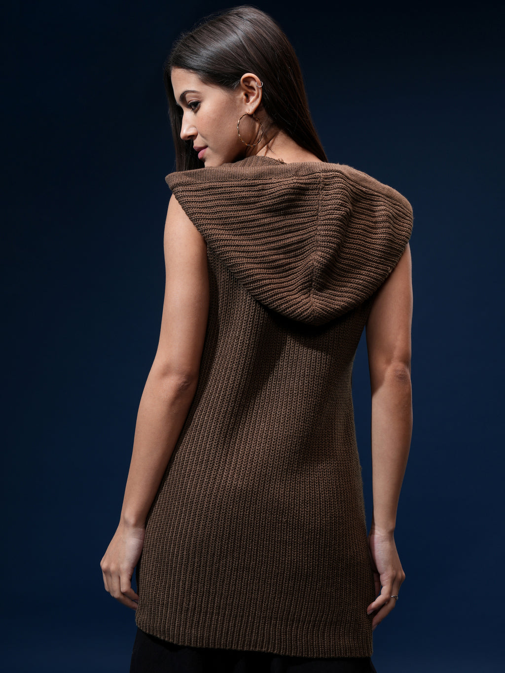 Tokyo Talkies Women Brown Hood Sweater - Brown - Image 3