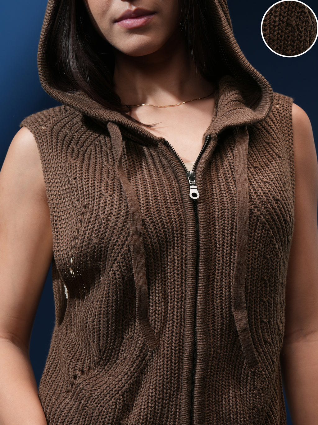 Tokyo Talkies Women Brown Hood Sweater - Brown - Image 5