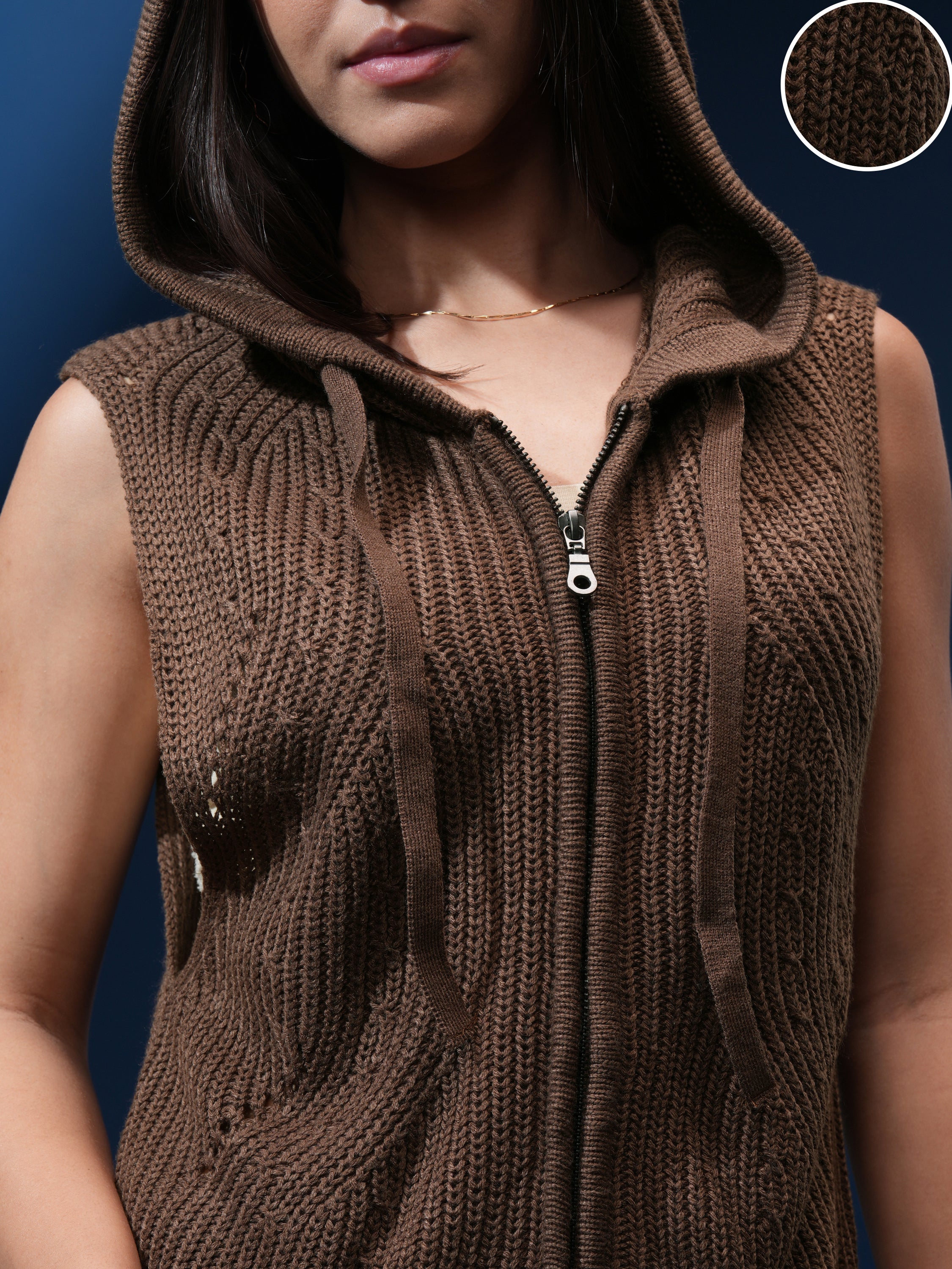 Tokyo Talkies Women Brown Hood Sweater - Brown - Image 5
