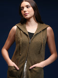 Tokyo Talkies Women Green Hood Sweater - Green - Image 1