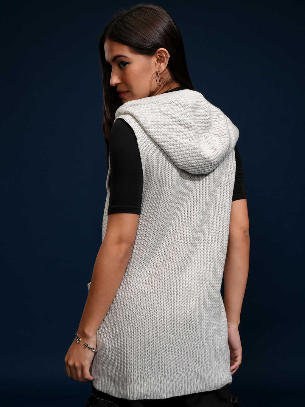Tokyo Talkies Women Grey Hood Sweater - Grey - Image 3