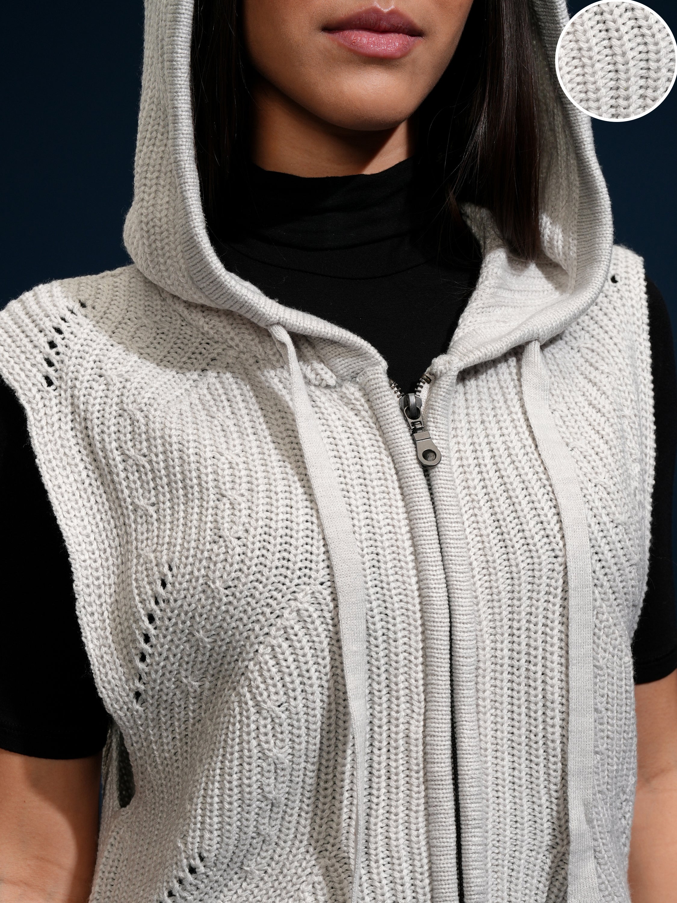 Tokyo Talkies Women Grey Hood Sweater - Grey - Image 5