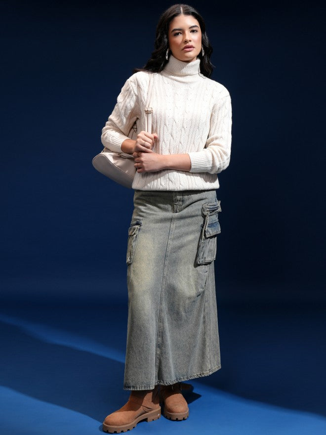 Tokyo Talkies Women Off White Mock Collar Sweater - Off White - Image 2