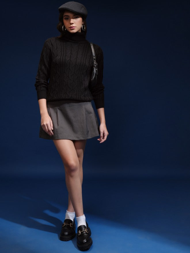 Tokyo Talkies Women Black Turtle Neck Sweater - Black - Image 2