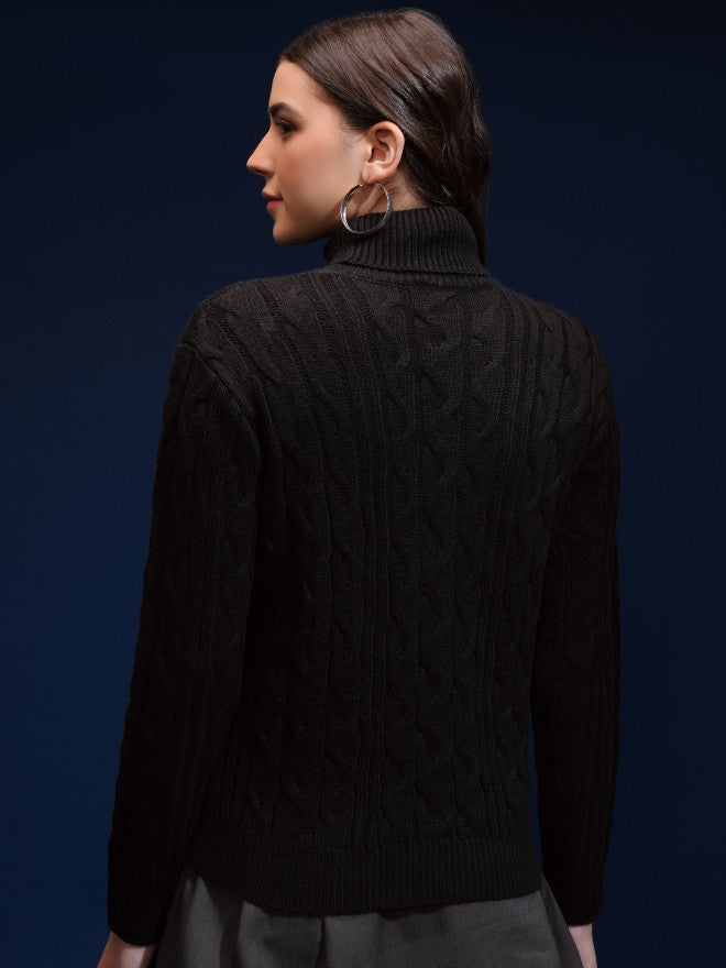 Tokyo Talkies Women Black Turtle Neck Sweater - Black - Image 3