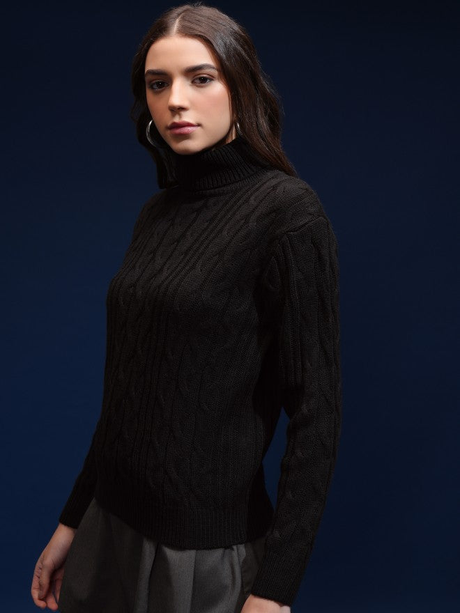 Tokyo Talkies Women Black Turtle Neck Sweater - Black - Image 4