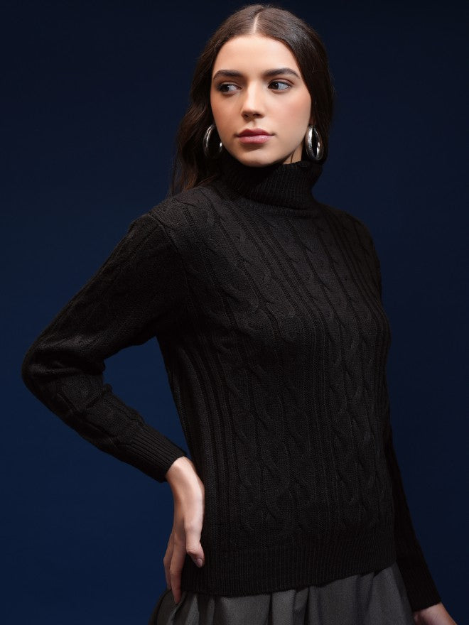 Tokyo Talkies Women Black Turtle Neck Sweater - Black - Image 6