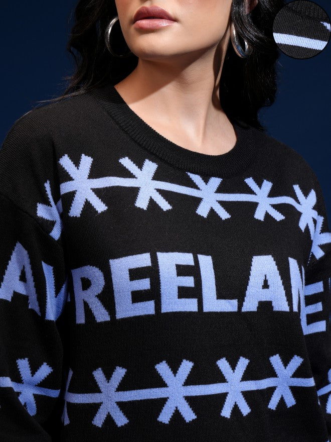 Tokyo Talkies Women Black Round Neck Sweater - Black - Image 5