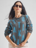 Tokyo Talkies Women Grey Round Neck Sweater - Grey - Image 1