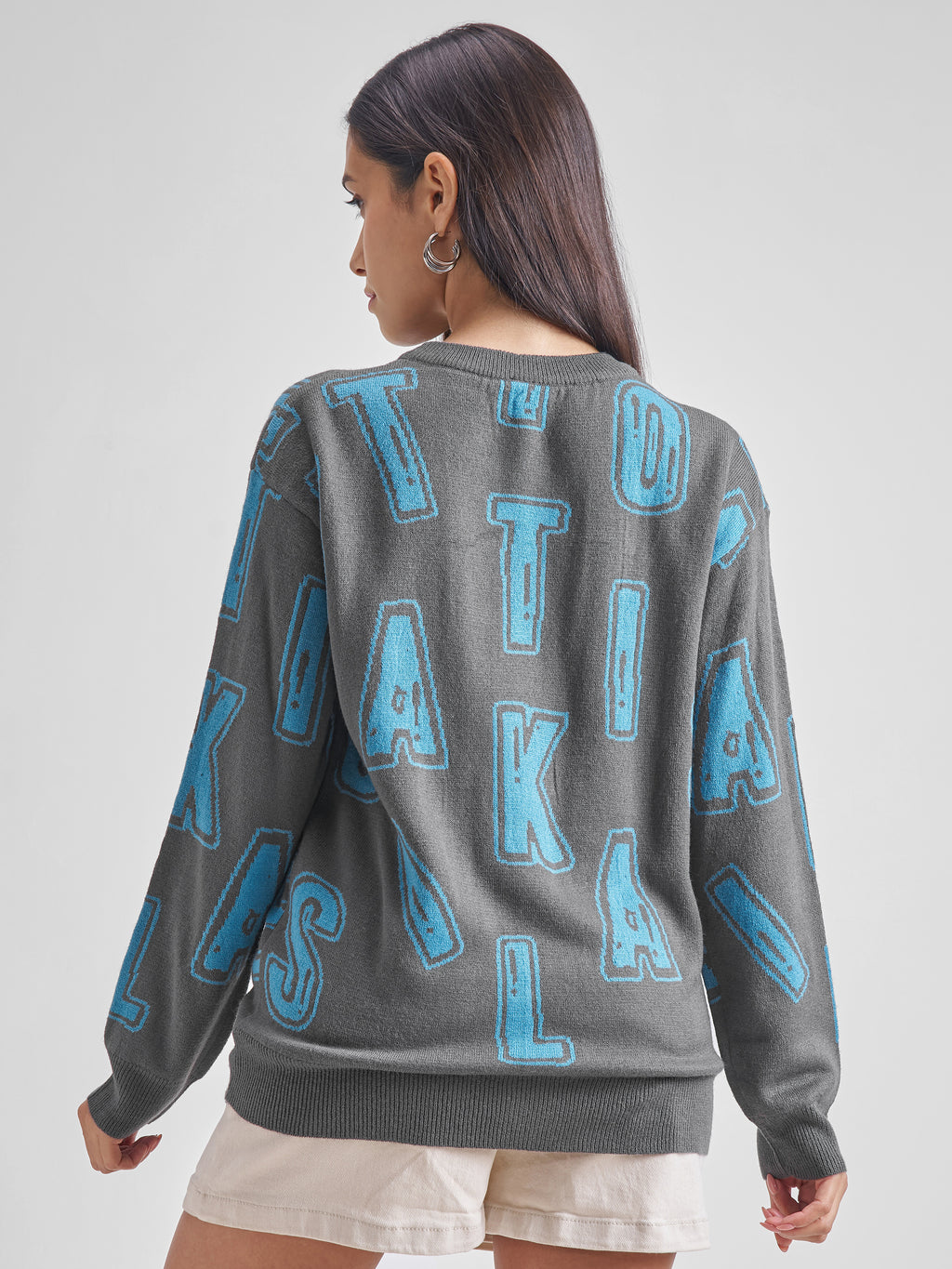 Tokyo Talkies Women Grey Round Neck Sweater - Grey - Image 3