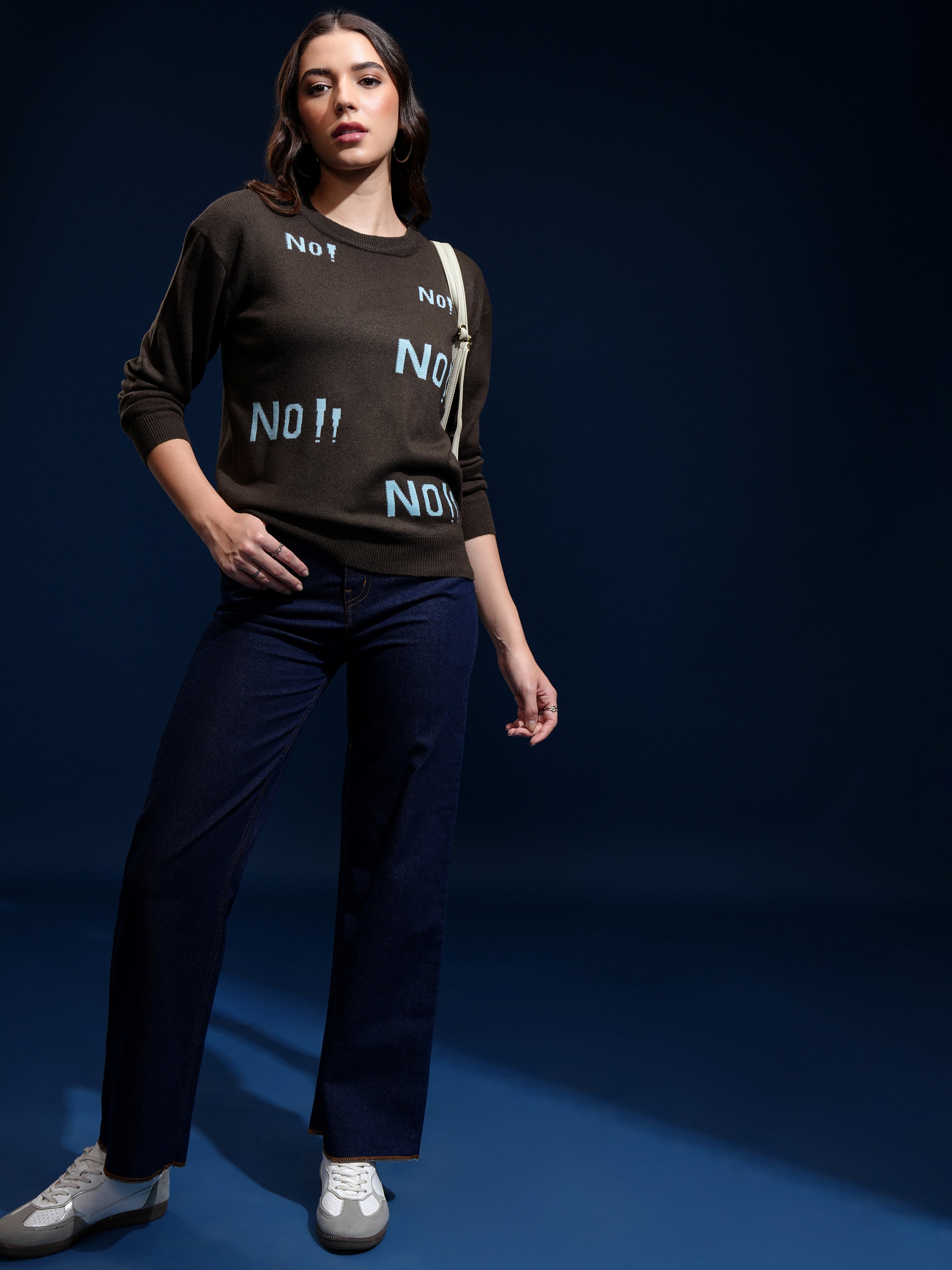 Tokyo Talkies Women Brown Round Neck Sweater - Brown - Image 2