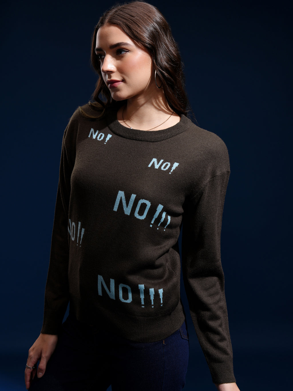 Tokyo Talkies Women Brown Round Neck Sweater - Brown - Image 4