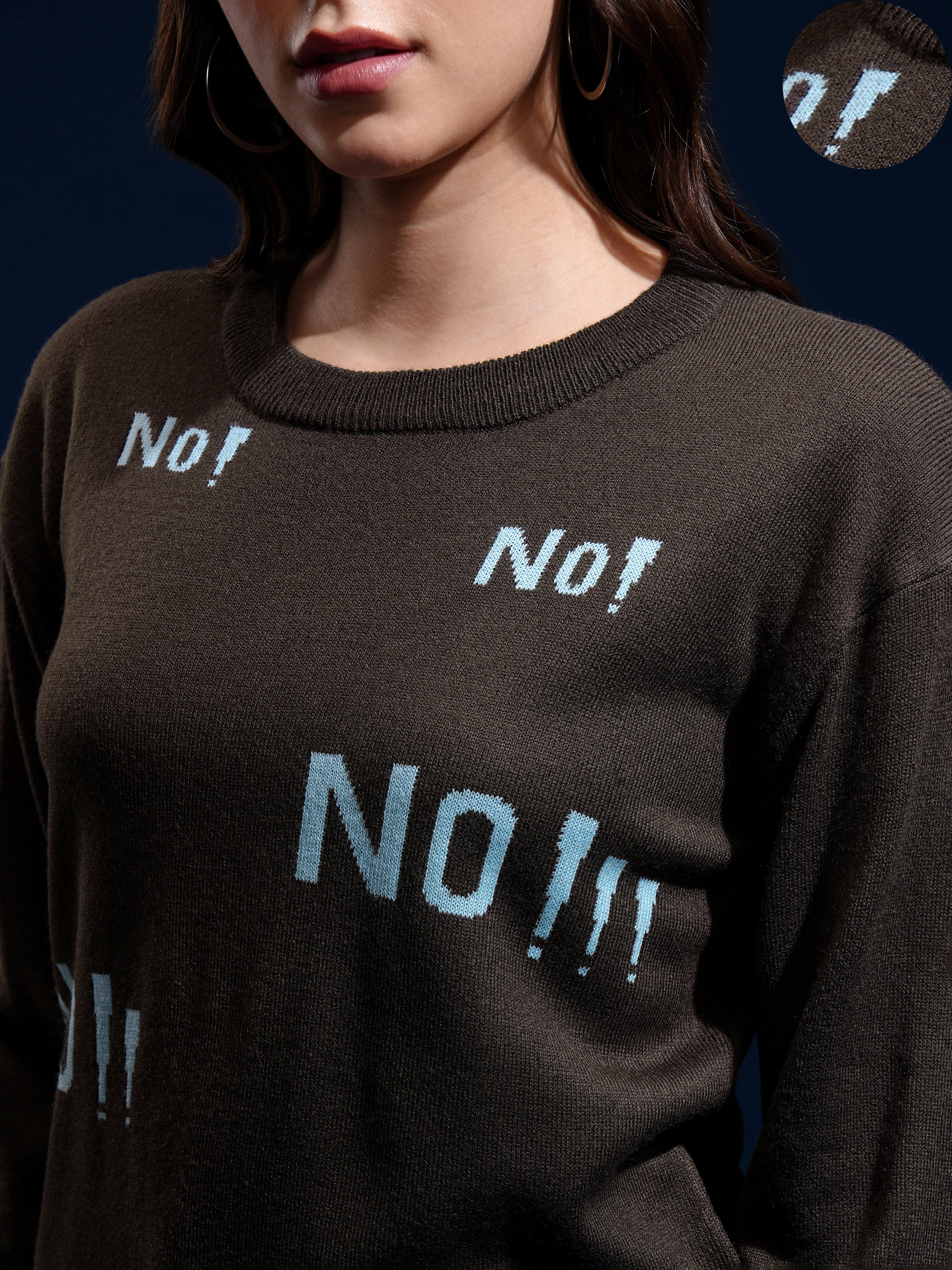 Tokyo Talkies Women Brown Round Neck Sweater - Brown - Image 5