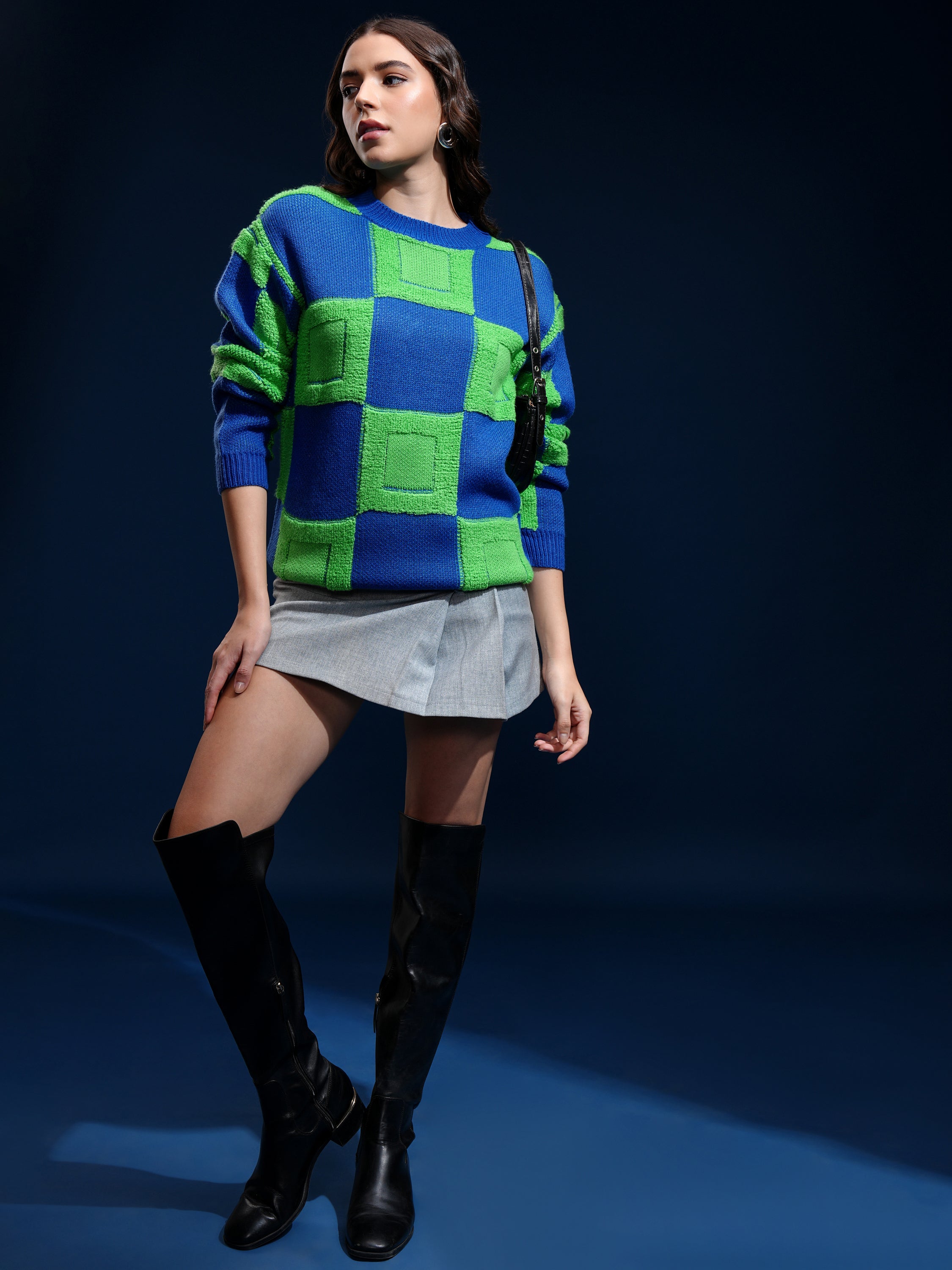 Tokyo Talkies Women Green Round Neck Sweater - Green - Image 2