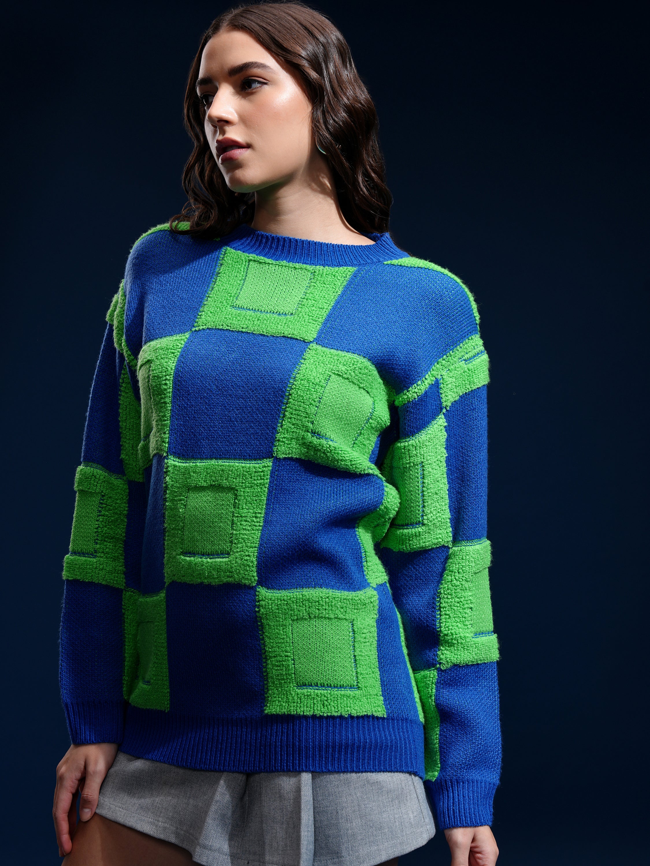 Tokyo Talkies Women Green Round Neck Sweater - Green - Image 4